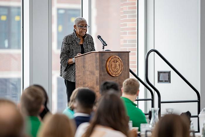 MLK Day speaker at podium