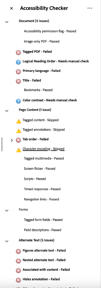 Accessibility Checker Panel Screenshot of the Accessibility Checker Panel on the right.