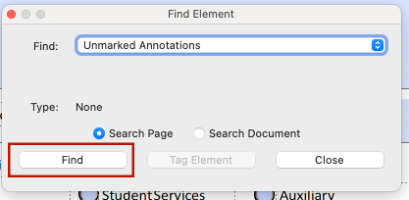 Find Unmarked Annotations Button Screenshot of the Find Unmarked Annotations Button