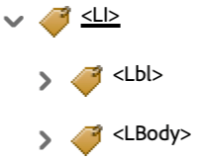 List Item Tag Screenshot of tag nesting for List Item Tag in Adobe Acrobat.