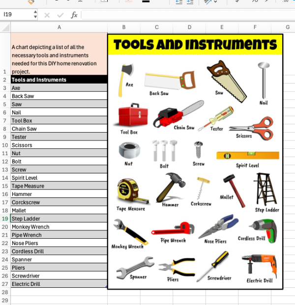 Alternative Text Placement in Excel Screenshot depicting where alternative text should be placed in an Excel file.
