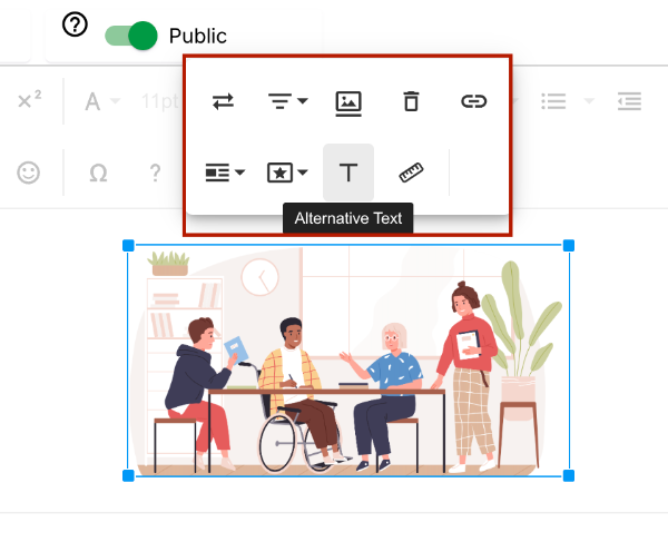 Add Alternative Text to Images in Simple Syllabus Screenshot of Alternative Text button in the Image Settings menu
