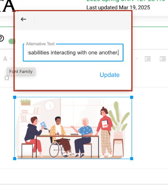 Write Descriptive Alternative Text for Images Screenshot of the Alternative Text box