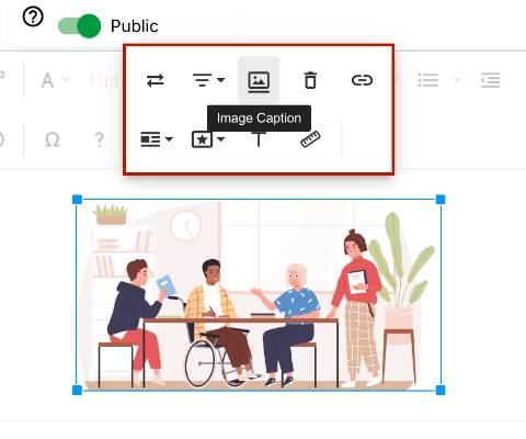 Add an Image Caption in Simple Syllabus Screenshot of the Image Caption button in the Image Settings menu