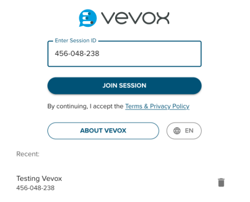 Join a Poll Enter the Session ID to Join a Poll from the Participant App of Vevox.