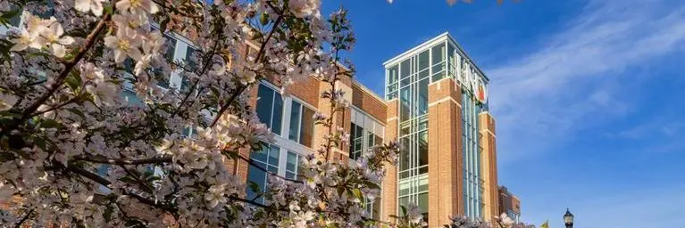 Memorial Union with flowers in front
