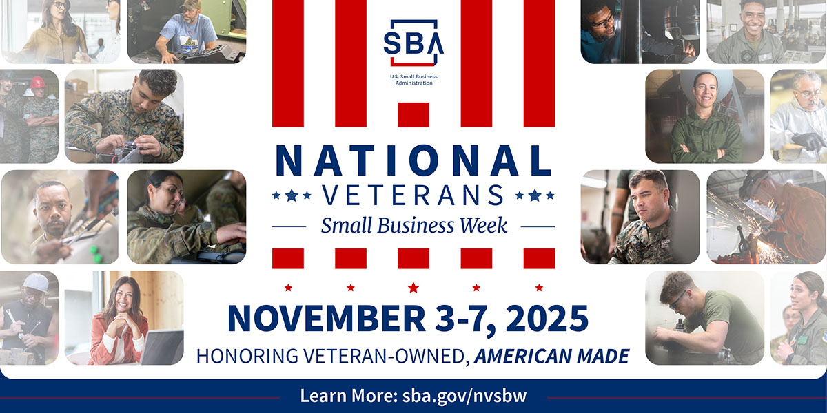 A college of veteran business owners in honor of National Veterans Small Business Week, November 3-7, 2025.