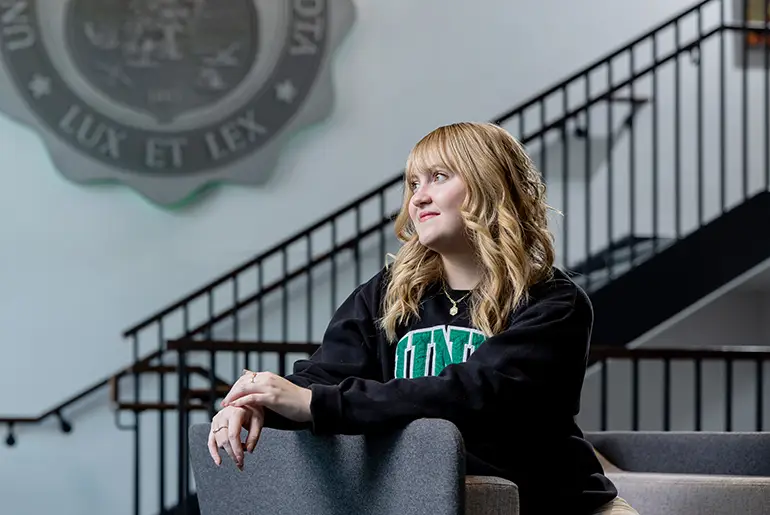 madilyn lee in twamley hall at UND