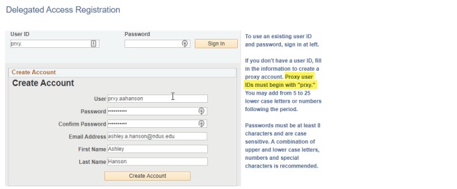 login screen with proxy user ID