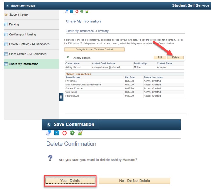 image showing where to click to delete