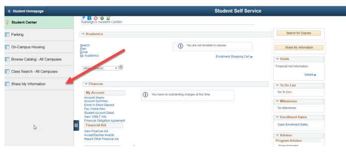 image showing where to click to share my information button